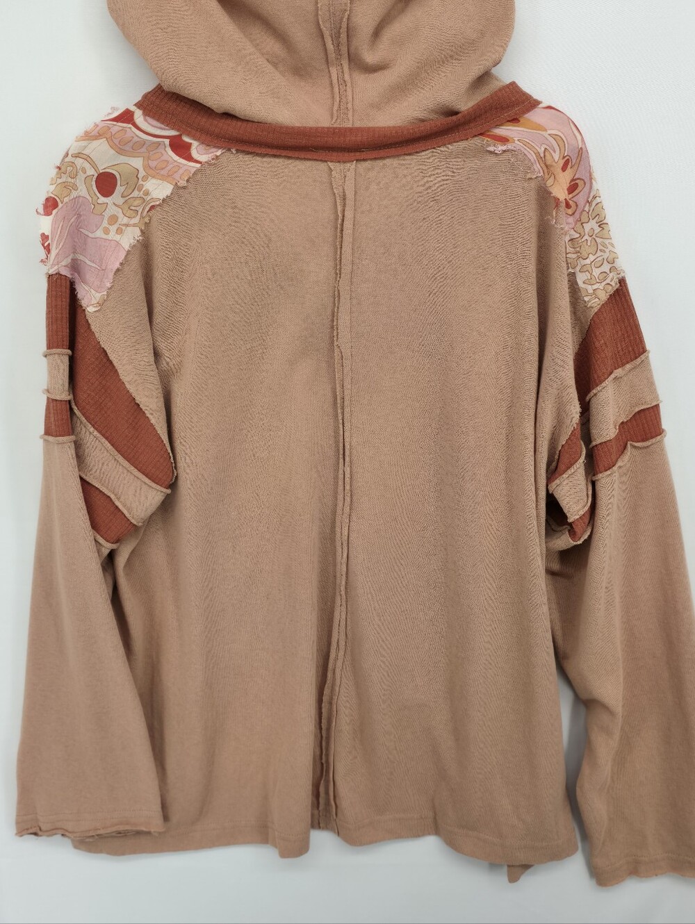 POL Oversized Boho Hoodie Sweatshirt Floral Patchwork Applique Knit Top Large - Picture 9 of 15